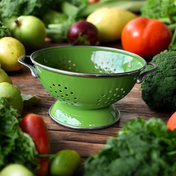 Other - Vintage Lime Green Enamelware Colander Strainer with Handles